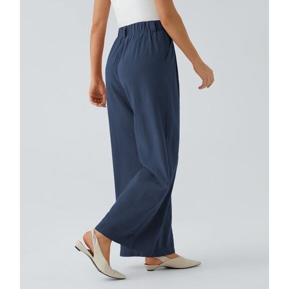 Halara Wide Leg Flowy Solid Palazzo Casual Linen Feel Pants Sec Blue XL petite - Picture 5 of 9